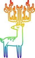 regenbooggradiënt lijntekening cartoon hert met enorm gewei vector
