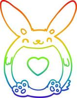 regenbooggradiënt lijntekening cartoon konijn met liefdeshart vector