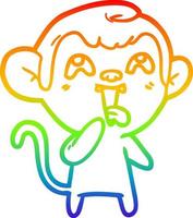 regenbooggradiënt lijntekening gekke cartoon aap vector