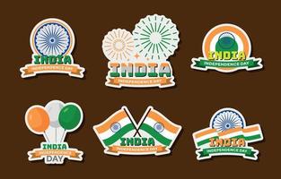 stickerset voor onafhankelijkheidsdag india vector