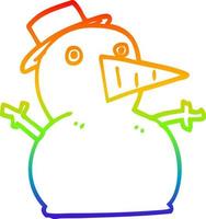 regenbooggradiënt lijntekening cartoon grappige sneeuwpop vector
