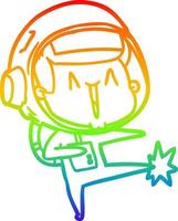 regenbooggradiënt lijntekening happy cartoon astronaut dansen vector