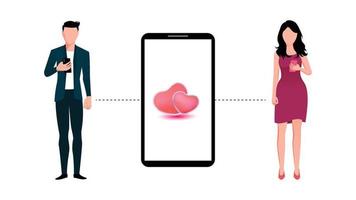 online dating app koppel matched platte karakter vectorillustratie met hart object in smartphone vector