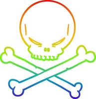 regenbooggradiënt lijntekening cartoon skull and crossbones vector