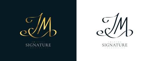 jm eerste handtekening logo-ontwerp met elegante en minimalistische gouden handschriftstijl. eerste j en m-logo-ontwerp voor bruiloft, mode, sieraden, boetiek en zakelijke merkidentiteit vector
