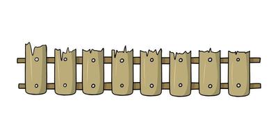 lange oude lage houten hek met scheuren, vectorillustratie in cartoon-stijl op witte achtergrond vector