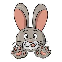 het karakter is een haas, een grappig schattig konijn dat zijn lippen likt, een vectorillustratie in cartoonstijl op een witte achtergrond vector