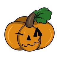 schattige halloween-pompoen met cartoon-achtige emoties, pompoenkarakter knipoogt, vectorillustratie geïsoleerd op een witte achtergrond vector