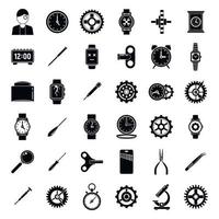 horloge reparatie onderdelen iconen set, eenvoudige stijl vector