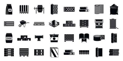 bouw bouwmaterialen iconen set, eenvoudige stijl vector