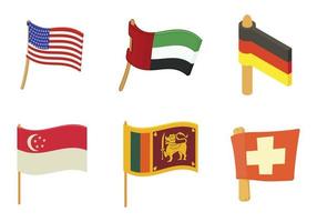 land vlag icon set, cartoon stijl vector