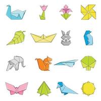 origami iconen set, cartoon stijl vector