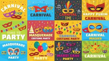 carnaval masker banner concept set, vlakke stijl vector