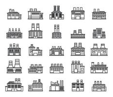 energie recycle fabriek iconen set, Kaderstijl vector