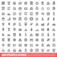 100 mensen iconen set, Kaderstijl vector