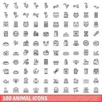 100 dieren iconen set, Kaderstijl vector