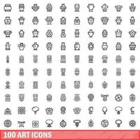 100 kunst iconen set, Kaderstijl vector