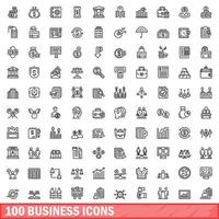 100 zakelijke iconen set, Kaderstijl vector