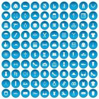 100 damesaccessoires iconen set blauw vector