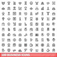 100 zakelijke iconen set, Kaderstijl vector