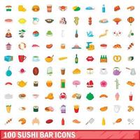 100 sushibar iconen set, cartoon stijl vector