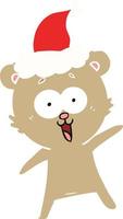 lachende teddybeer egale kleur illustratie van een dragende kerstmuts vector