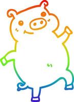 regenbooggradiënt lijntekening cartoon dansend varken vector