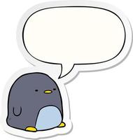 leuke cartoon pinguïn en tekstballon sticker vector