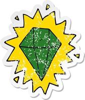 verontruste sticker van een cartoondiamant vector