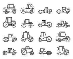 constructie road roller iconen set, Kaderstijl vector