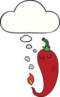 cartoon hete chili peper en gedachte bubble vector