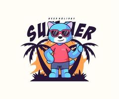 koele zomer kat mascotte illustratie, vector, pictogrammen. platte cartoonstijl. vector