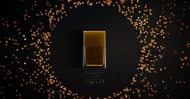luxe compositiesjabloon voor cosmetische productpresentatie met prachtige gouden glitters decoratie realistische vector