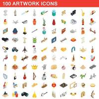 100 illustraties iconen set, isometrische 3D-stijl vector