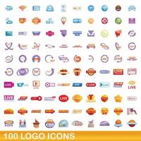 100 logo iconen set, cartoon stijl vector