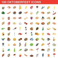 100 oktoberfest iconen set, isometrische 3D-stijl vector