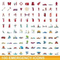 100 noodpictogrammen instellen, cartoon stijl vector