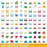 100 textiel iconen set, cartoon stijl vector