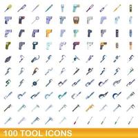 100 gereedschap iconen set, cartoon stijl vector