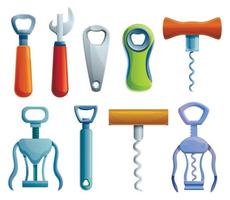 flesopener iconen set, cartoon stijl vector