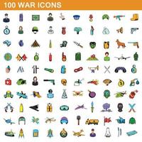 100 oorlog iconen set, cartoon stijl vector