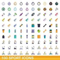 100 sport iconen set, cartoon stijl vector