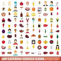 100 catering service iconen set, vlakke stijl vector