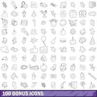 100 bonus iconen set, Kaderstijl vector