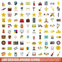 100 design award iconen set, vlakke stijl vector