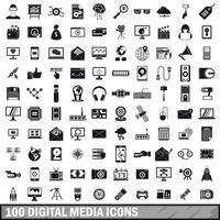 100 digitale media iconen set, eenvoudige stijl vector