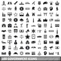 100 overheid iconen set, eenvoudige stijl vector