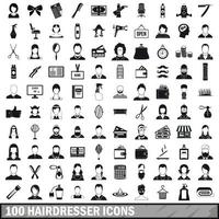 100 kapper iconen set, eenvoudige stijl vector