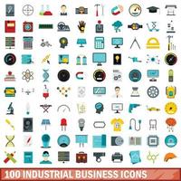 100 industriële zakelijke iconen set, vlakke stijl vector