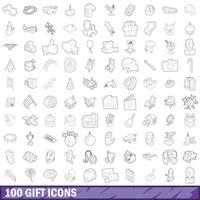 100 cadeau iconen set, Kaderstijl vector